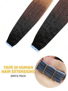 20pcs Curly Wave Tape In Colored Human Hair Extension Hair Extensions - SNatural/4/27 - View 5
