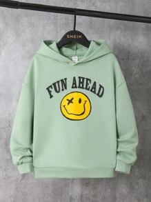 SHEIN 男大童休閒圖案連帽針織運動衫 - 薄荷綠 - 查看 1