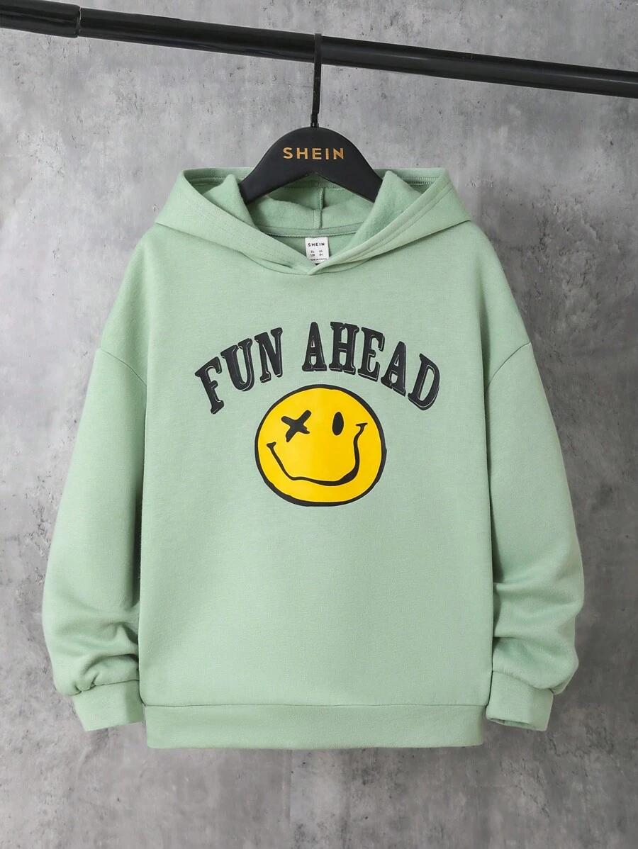SHEIN 男大童休閒圖案連帽針織運動衫 - 薄荷綠 - 查看 1