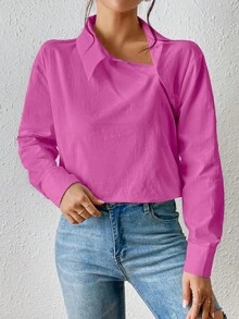 SHEIN Essnce Solid Drop Shoulder Shirt - Pink - View 2