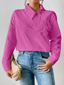 SHEIN Essnce Solid Drop Shoulder Shirt - Pink - View 3