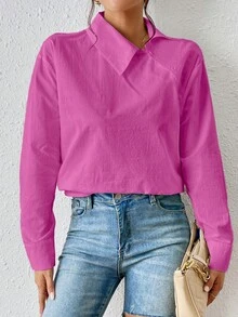 SHEIN Essnce Solid Drop Shoulder Shirt - Pink - View 4