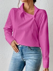 SHEIN Essnce Solid Drop Shoulder Shirt - Pink - View 5