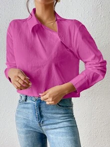 SHEIN Essnce Solid Drop Shoulder Shirt - Pink - View 6
