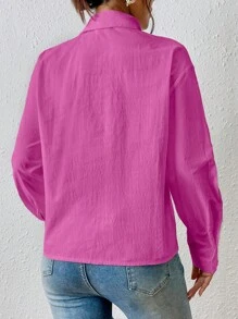 SHEIN Essnce Solid Drop Shoulder Shirt - Pink - View 7