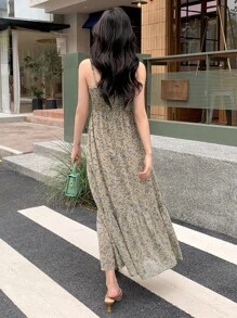 DAZY Ditsy Floral Print Ruffle Hem Cami Dress - Apricot - View 2