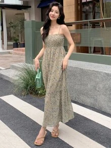 DAZY Ditsy Floral Print Ruffle Hem Cami Dress - Apricot - View 3