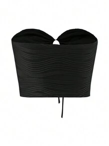 EMERY ROSE Drawstring Front Tube Top - Black - View 2