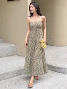 DAZY Ditsy Floral Print Ruffle Hem Cami Dress - Apricot - View 8