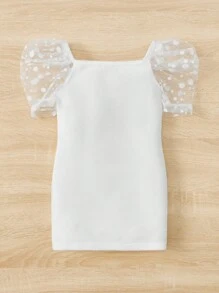 SHEIN 嬰兒波點網紗泡泡袖連衣裙 - 白色 - 查看 2