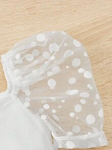 SHEIN 嬰兒波點網紗泡泡袖連衣裙 - 白色 - 查看 4