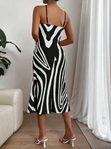 SHEIN Privé Allover Print Cami Dress - Black and White - View 2