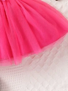 嬰兒挖肩前蝴蝶結網紗邊洋裝 - 玫紅色 - 查看 6