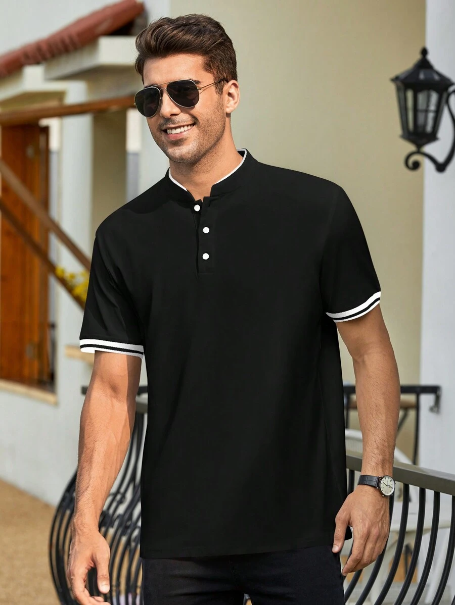 Manfinity Homme Men Contrast Trim Polo Shirt - Black - View 1