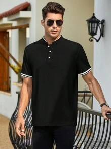 Manfinity Homme Men Contrast Trim Polo Shirt - Black - View 3