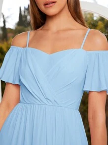 SHEIN Belle Cold Shoulder Solid Bridesmaid Dress - Baby Blue - View 6