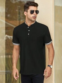 Manfinity Homme Men Contrast Trim Polo Shirt - Black - View 5