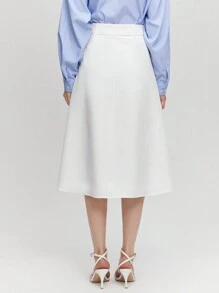 BizChic 素色腰帶喇叭半身裙 - 白色 - 查看 2