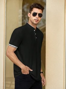 Manfinity Homme Men Contrast Trim Polo Shirt - Black - View 6