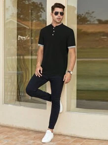 Manfinity Homme Men Contrast Trim Polo Shirt - Black - View 7