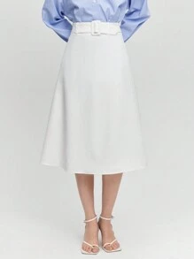 BizChic 素色腰帶喇叭半身裙 - 白色 - 查看 7