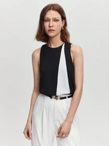 BizChic Two Tone Sleeveless Blouse Workwear - Black and White - View 6