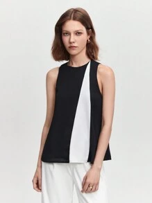 BizChic Two Tone Sleeveless Blouse Workwear - Black and White - View 7