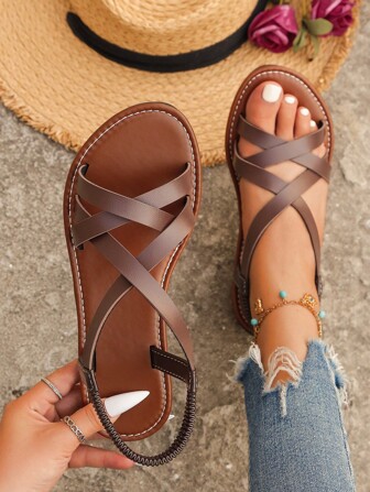 新品上架簡約風和優雅女士交叉帶平底涼鞋