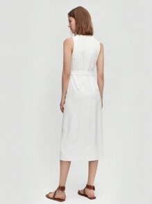 BizChic Button Front Belted Dress - White - View 2