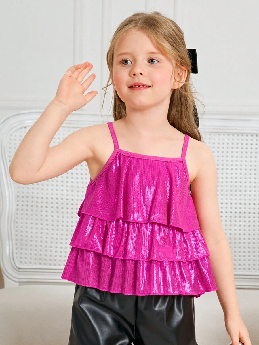 SHEIN Áo ba lỗ & áo hai dây cho bé gái mới biết đi - Màu Hồng Tươi - Xem 1