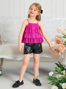 SHEIN Áo ba lỗ & áo hai dây cho bé gái mới biết đi - Màu Hồng Tươi - Xem 3