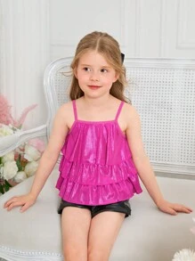 SHEIN Áo ba lỗ & áo hai dây cho bé gái mới biết đi - Màu Hồng Tươi - Xem 6