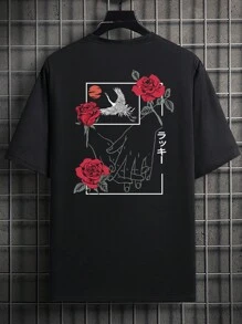 Manfinity Nam Áo thun Bông Hoa & Đồ họa chữ cái tiếng Nhật - màu đen - Xem 1