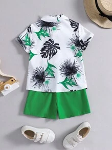 SHEIN 小男童熱帶圖案襯衫和短褲 - 彩色 - 查看 2
