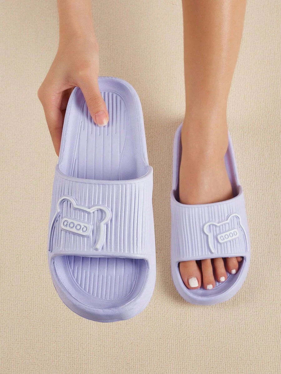 時尚拖鞋適用於女士雙色字母圖案拖鞋 - 黑色 - 查看 1