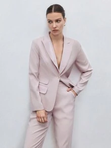 BizChic Blazer y pantalones de trabajo de un solo botón sólido para otoño/invierno - Rosa Pálido - Ver 3