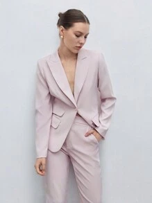 BizChic Blazer y pantalones de trabajo de un solo botón sólido para otoño/invierno - Rosa Pálido - Ver 5