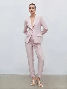 BizChic Blazer y pantalones de trabajo de un solo botón sólido para otoño/invierno - Rosa Pálido - Ver 6