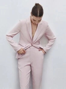 BizChic Blazer y pantalones de trabajo de un solo botón sólido para otoño/invierno - Rosa Pálido - Ver 7