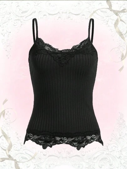 ROMWE 蕾絲拼接吊帶上衣