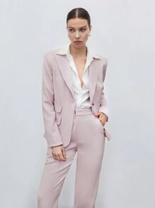 BizChic Blazer y pantalones de trabajo de un solo botón sólido para otoño/invierno - Rosa Pálido - Ver 9