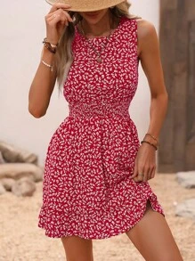 SHEIN Holidaya 碎花A字連衣裙 - 紅色 - 查看 3