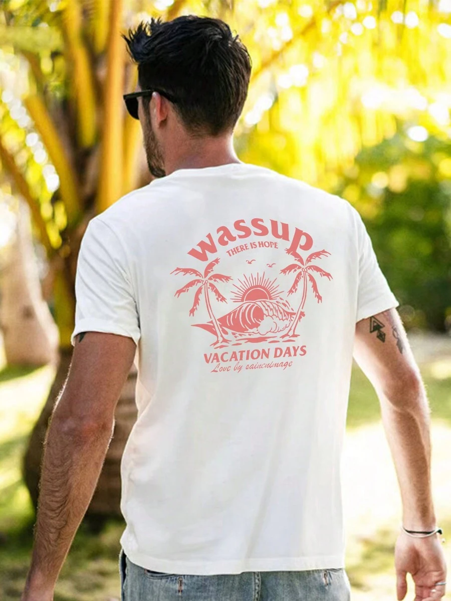Áo thun nam Lá thư Nhiệt đới Giải trí - trắng - Xem 1