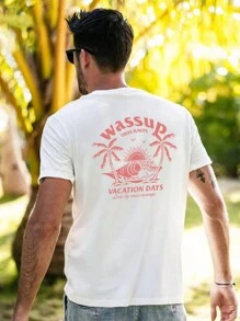 Áo thun nam Lá thư Nhiệt đới Giải trí - trắng - Xem 2