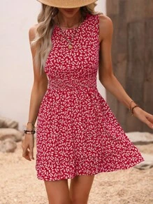 SHEIN Holidaya 碎花A字連衣裙 - 紅色 - 查看 6