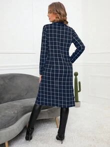 SHEIN Clasi 網格線條紋開門襟長款外套 - 藏蓝色 - 查看 2