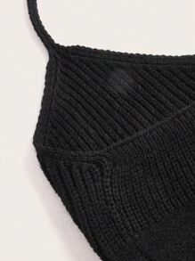 ROMWE Goth 交叉圖案針織短上衣 - 黑色 - 查看 3
