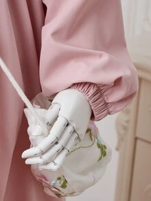 SHEIN Young Girls Loose Fit Trench Coat With Woven Solid Color & Lace Patchwork And Peter Pan Collar Design - Baby Pink - View 3