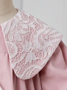 SHEIN Young Girls Loose Fit Trench Coat With Woven Solid Color & Lace Patchwork And Peter Pan Collar Design - Baby Pink - View 4