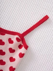 SHEIN Tween Girl Heart Pattern Cami Knit Top & Super Crop Jumper - Multicolor - View 4